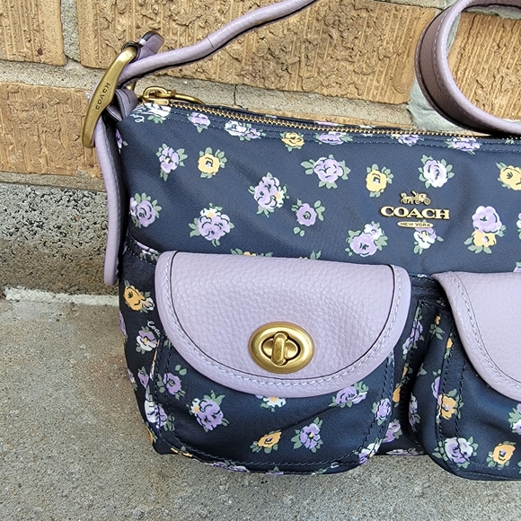 Coach Cargo Vintage Floral Rose Nylon Leather Turnlock Shoulder Bag - Picture 4 of 16